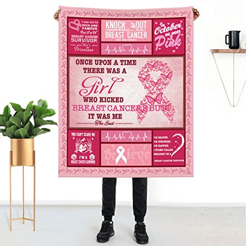 Breast Cancer Awareness Blanket, Breast Cancer Survivor Gifts Throw Blanket 50"x40", Breast Cancer Gifts for Women Chemo Friend Coworker, Pink Ribbon Blankets Ultra Soft Fleece Warm Cozy for Bed Sofa