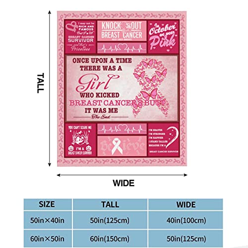 Breast Cancer Awareness Blanket, Breast Cancer Survivor Gifts Throw Blanket 50"x40", Breast Cancer Gifts for Women Chemo Friend Coworker, Pink Ribbon Blankets Ultra Soft Fleece Warm Cozy for Bed Sofa