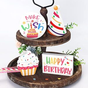 huray rayho birthday tiered tray decor celebration wooden sign colorful birthday party supplies make wish freestanding cake hat block bundle bookshelf happy bday table decorations gift for her