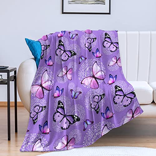 Butterfly Blanket Purple Butterflies Throw Blanket Ultra Soft Flannel Beautiful Butterfly Blanket Gifts for Adults Kids 50"x40"