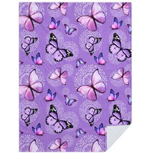 Butterfly Blanket Purple Butterflies Throw Blanket Ultra Soft Flannel Beautiful Butterfly Blanket Gifts for Adults Kids 50"x40"