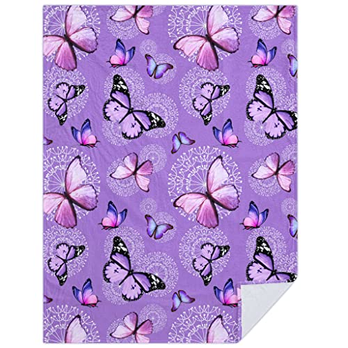 Butterfly Blanket Purple Butterflies Throw Blanket Ultra Soft Flannel Beautiful Butterfly Blanket Gifts for Adults Kids 50"x40"