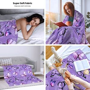 Butterfly Blanket Purple Butterflies Throw Blanket Ultra Soft Flannel Beautiful Butterfly Blanket Gifts for Adults Kids 50"x40"