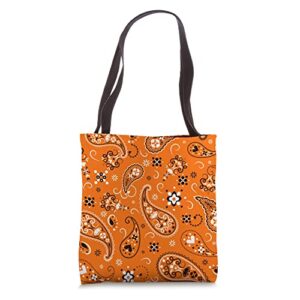 aesthetic orange paisley bandana vintage floral boho pattern tote bag