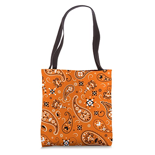 Aesthetic Orange Paisley Bandana Vintage Floral Boho Pattern Tote Bag