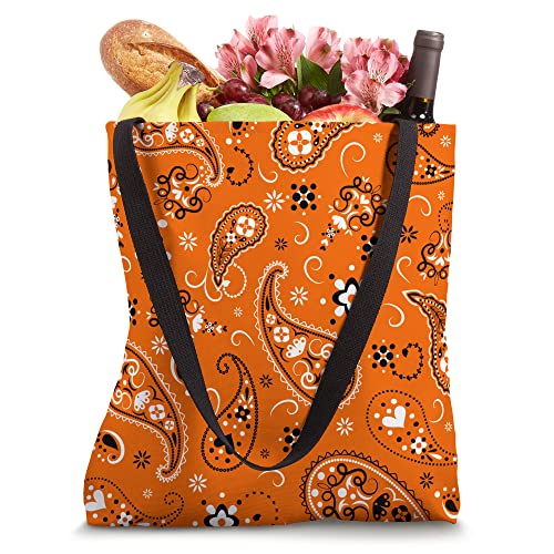 Aesthetic Orange Paisley Bandana Vintage Floral Boho Pattern Tote Bag