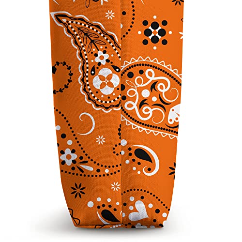 Aesthetic Orange Paisley Bandana Vintage Floral Boho Pattern Tote Bag