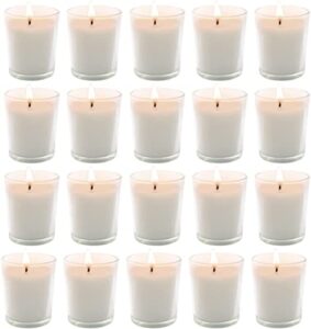 jheng set of 20 white unscented glass filled votive candles, hand poured wax candle ideal gifts for aromatherapy spa weddings birthdays holidays party (0255)