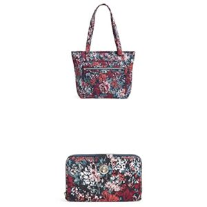 vera bradley performance twill small vera tote bag, cabbage rose cabernet withvera bradley performance twill turnlock wallet with rfid protection, cabbage rose cabernet
