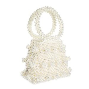 YUSHINY Women Acrylic Beaded Ladder Evening HandBag Box with Zipper Closure for Wedding Party (White)