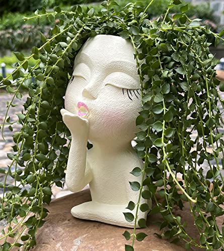 Face Flower Pot Succulent Planter Unique Resin Head Planter Funny Cute Covering Nose Face Planters Pot Outdoor Indoor Garden Courtyard Lawn Bathroom Decoration