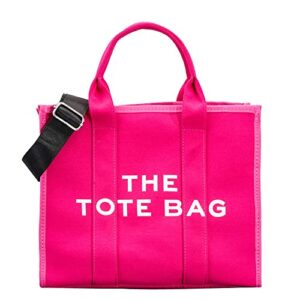 yuesuo canvas tote bag for women handbag, casual crossbody tote bag, travel tote purse, large capacity school shoulder bag (hot pink)