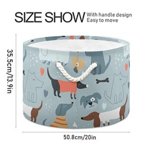 xigua Cute Funny Dog And Bone Large Round storage basket 20 x14 Inches Collapsible Round Storage Bin, Laundry Basket Organizer for Towels, Blanket, Toys, Clothes