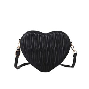 fashion heart quilted purses shoulder crossbody handbags evening clutch cellphone wallet purse for women (black)
