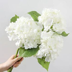 zooeyroose 3 pcs white royal artificial hydrangea 21″ large real touch hydrangeas heads with stems natural lifelike artificial flower for wedding centerpieces bouquet home diy floral decor