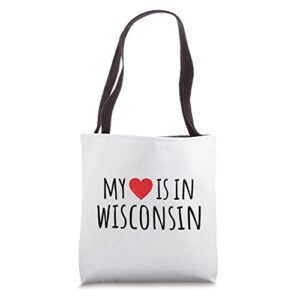 my heart is in wisconsin cute american state tote bag