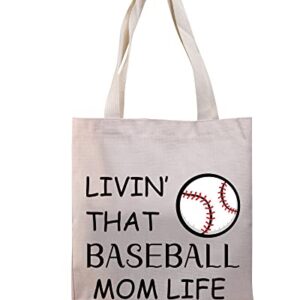 BDPWSS Baseball Tote Bag For Women Baseball Mom Gift Baseball Player Gift Living That Baseball Mom Life Canvas Bag (Mom life baseball TG)