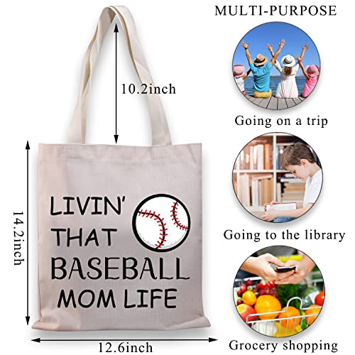 BDPWSS Baseball Tote Bag For Women Baseball Mom Gift Baseball Player Gift Living That Baseball Mom Life Canvas Bag (Mom life baseball TG)