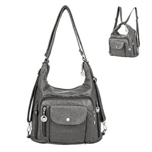 riavika women’s shoulder handbags soft faux leather hobo purses and hand bags convertible backpack multi-pockets tote bag with zipper anti-theft crossbody bag grey