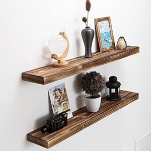 WANGFA 36 inch Floating Shelves Natural Wood Long Floating Shelf Rustic Wooden Floating Shelves for Wall Set of 2