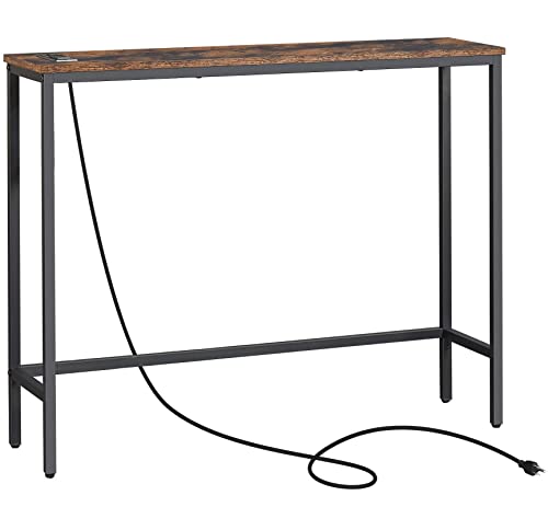 ELYKEN Console Tables for Entryway with Power Outlet, Narrow 39.4”Long Sofa Table for Living Room, Entrance Foyer Hallway Table, Behind Couch Table Skinny, Home Essential Decor