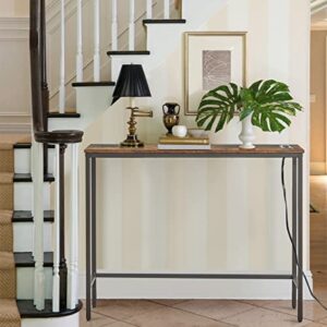 ELYKEN Console Tables for Entryway with Power Outlet, Narrow 39.4”Long Sofa Table for Living Room, Entrance Foyer Hallway Table, Behind Couch Table Skinny, Home Essential Decor