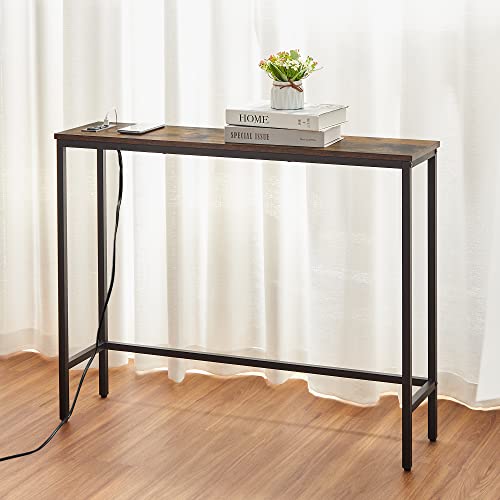 ELYKEN Console Tables for Entryway with Power Outlet, Narrow 39.4”Long Sofa Table for Living Room, Entrance Foyer Hallway Table, Behind Couch Table Skinny, Home Essential Decor