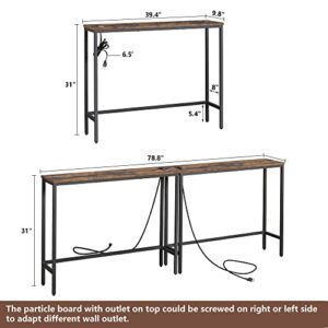 ELYKEN Console Tables for Entryway with Power Outlet, Narrow 39.4”Long Sofa Table for Living Room, Entrance Foyer Hallway Table, Behind Couch Table Skinny, Home Essential Decor