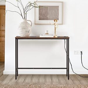 ELYKEN Console Tables for Entryway with Power Outlet, Narrow 39.4”Long Sofa Table for Living Room, Entrance Foyer Hallway Table, Behind Couch Table Skinny, Home Essential Decor