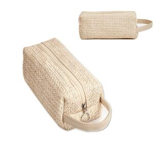 aifong womens straw clutch bag summer beach straw clutch handbag zipper wristlet bag for women(beige)