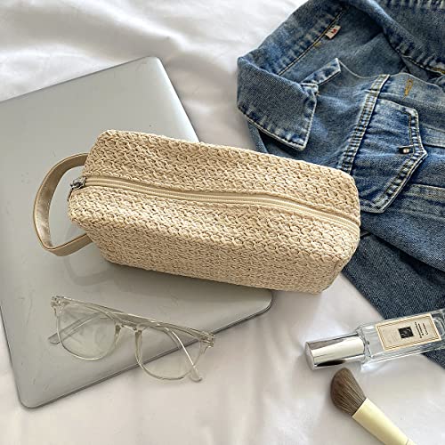 Aifong Womens Straw Clutch Bag Summer Beach Straw Clutch handbag Zipper Wristlet Bag for Women(Beige)