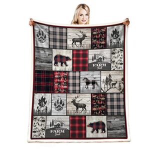 wolf bear and deer throw blanket rustic cabin decor woodland blanket plaid christmas blanket gifts for women southwestern farmhouse decor for couch bed livingroom