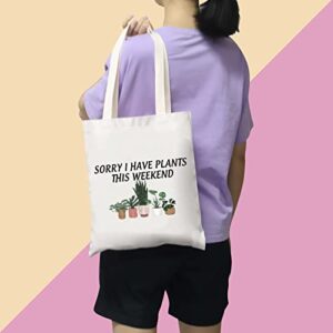 BDPWSS Plant Canvas Tote Bag Crazy Plant Lady Gift Sorry I Have Plants This Weekend Plant Lover Shoulder bag (Have plants TG)