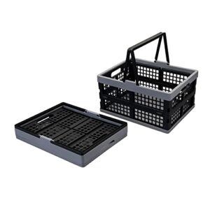 fiazony 2-pack plastic collapsible storage crate, 15 l folding shopping basket with handles