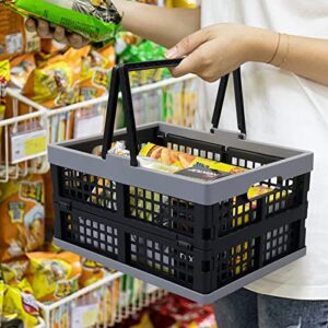 Fiazony 2-Pack Plastic Collapsible Storage Crate, 15 L Folding Shopping Basket with Handles