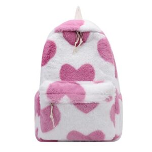 tomato city fuzzy backpack fluffy school shoulder bag purse pink heart pattern (pink heart,faux fur) medium
