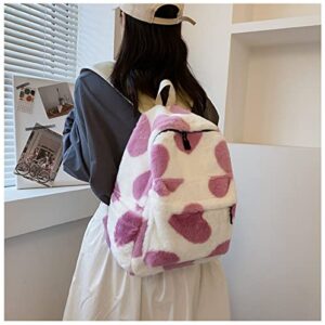 Tomato City Fuzzy Backpack Fluffy School Shoulder Bag Purse Pink Heart Pattern (Pink Heart,Faux Fur) Medium