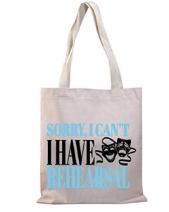 bdpwss theater tote bag drama actor actress gift comedy tragedy mask gift sorry i can’t i have rehearsal bag (i have rehearsal tg)