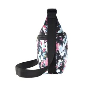 LeSportsac Sweet Petals Large Hobo Crossbody Bag, Style 3710/Color E457, Romantic Modern Watercolor Inspired Floral, Artfully Arranged Flower Blooms in Raspberry, Navy, Aqua & White, Large Carryall