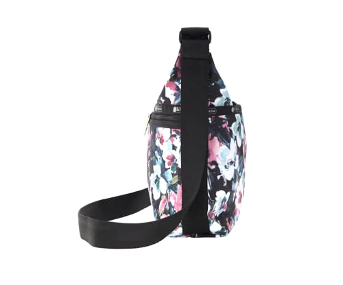 LeSportsac Sweet Petals Large Hobo Crossbody Bag, Style 3710/Color E457, Romantic Modern Watercolor Inspired Floral, Artfully Arranged Flower Blooms in Raspberry, Navy, Aqua & White, Large Carryall