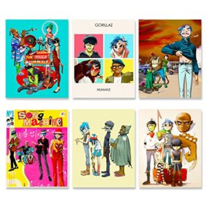 shandler gorillaz poster – set of 6 pcs unframed canvas 8*10inch band posters cool rock punk album music for men teens girls boys fans lovers