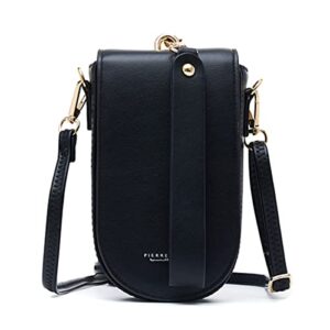 sunwel fashion crossbody phone pouch detachable wristlet 8 card slots mini shoulder bag purse for women girls(solid black)