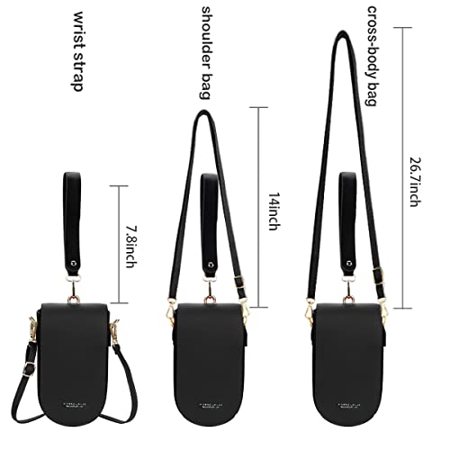 Sunwel Fashion Crossbody Phone Pouch Detachable Wristlet 8 Card Slots Mini Shoulder Bag Purse for Women Girls(Solid Black)