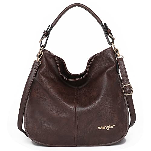 Montana West Wrangler Purses and Handbags for Women Hobo Bags Vegan Leather Crossbody Shoulder Bags Women Tote Bags WG16-1022CF Coffee