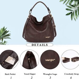 Montana West Wrangler Purses and Handbags for Women Hobo Bags Vegan Leather Crossbody Shoulder Bags Women Tote Bags WG16-1022CF Coffee