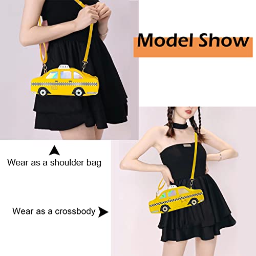 Sunwel Fashion 3D NYC Taxi Fun Crossbody Car Shaped Quicky Bag Shoulder Handbag Small Odd Purse for Women Girls (Yellow)