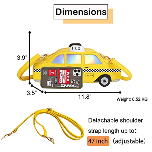 Sunwel Fashion 3D NYC Taxi Fun Crossbody Car Shaped Quicky Bag Shoulder Handbag Small Odd Purse for Women Girls (Yellow)