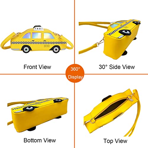 Sunwel Fashion 3D NYC Taxi Fun Crossbody Car Shaped Quicky Bag Shoulder Handbag Small Odd Purse for Women Girls (Yellow)