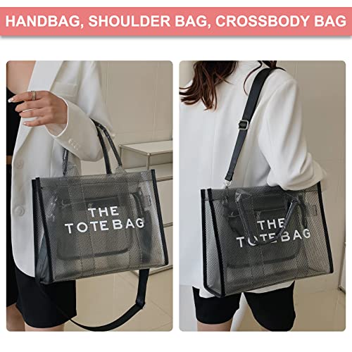 Mesh Beach Tote Womens Shoulder Handbag Crossbody Bag Fashion PVC Clear Tote Bag for Travel