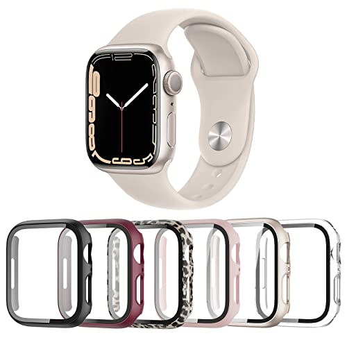 Landhoo 6 Pack case for Apple Watch Series SE/6/5/4 44mm Screen Protector with Tempered Glass, Hard PC HD Full Cover Protective iwatch.